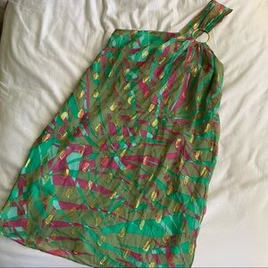 Milly One Shoulder Abstract Metallic Dress